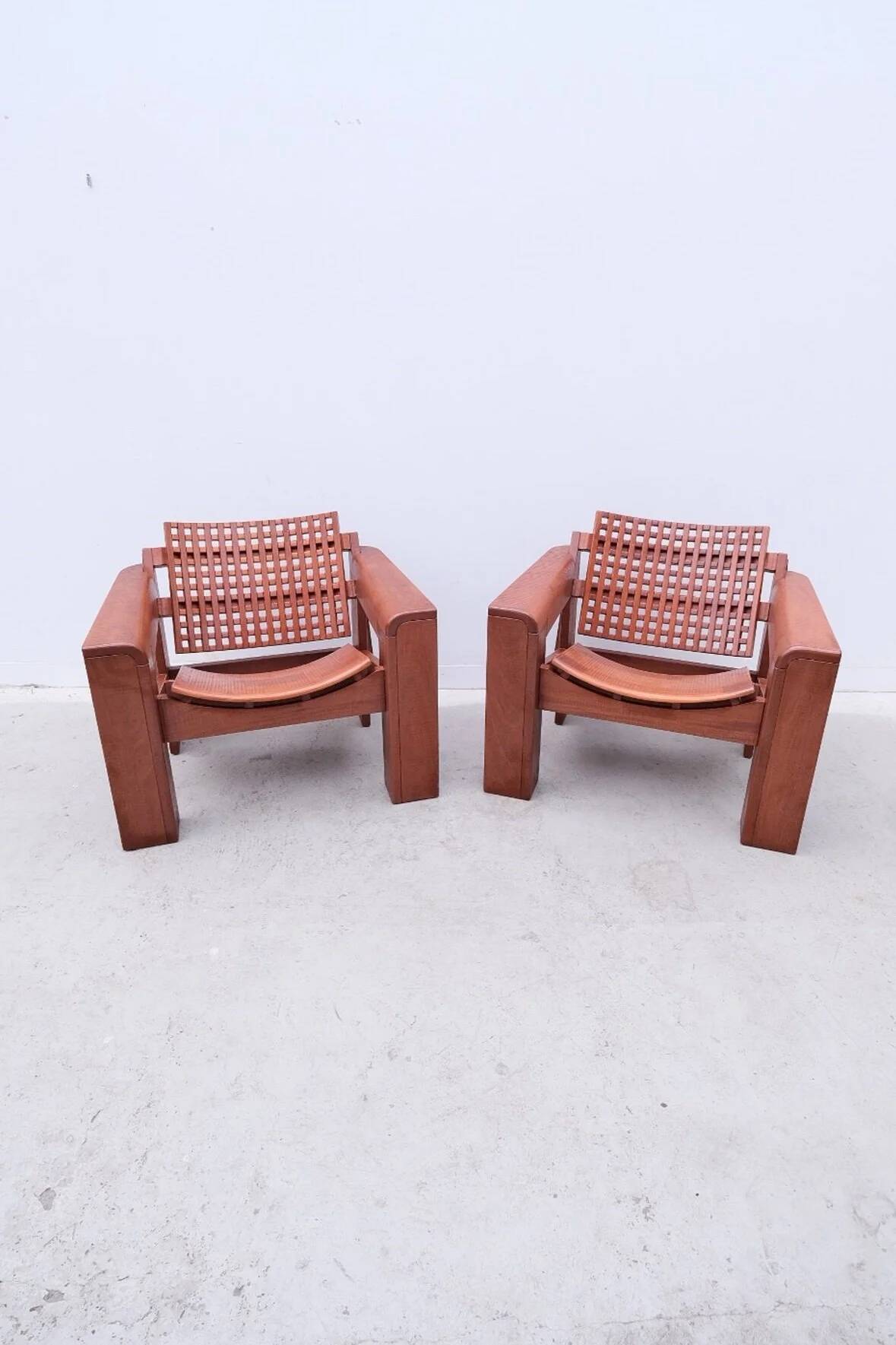 Pair of solid Lebanese cedar armchairs