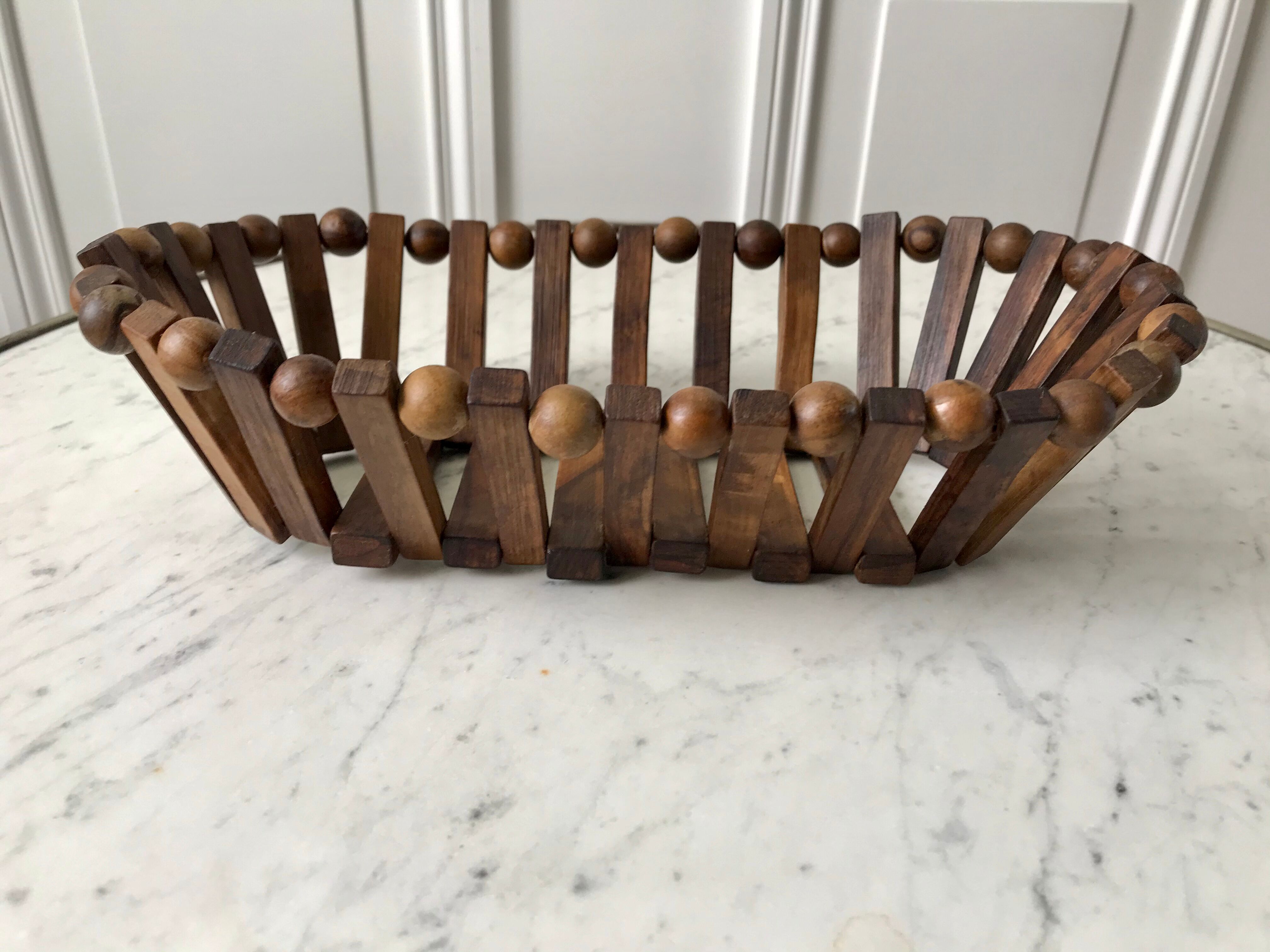 Fruit basket / bread in teak and pearl wood Scandinavian style 60s