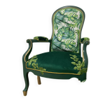 Louis XV armchair in embroidered velvet and jungle, renovated.