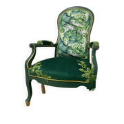 Louis XV armchair in embroidered velvet and jungle, renovated.