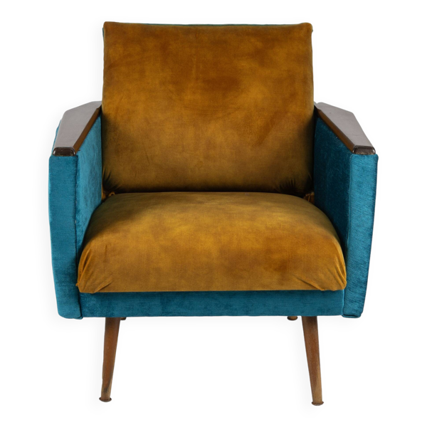 Fauteuil rétro danois doré pétrole des années 60