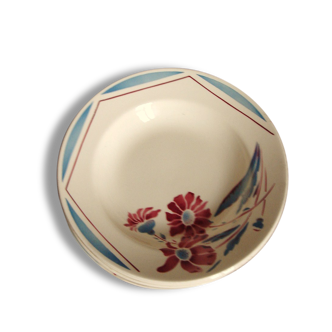 Lot Assiettes Creuses | Badonviller Demi Porcelaine 1923 | Sapoluxe Fleurs Bleu Rouge Art Deco