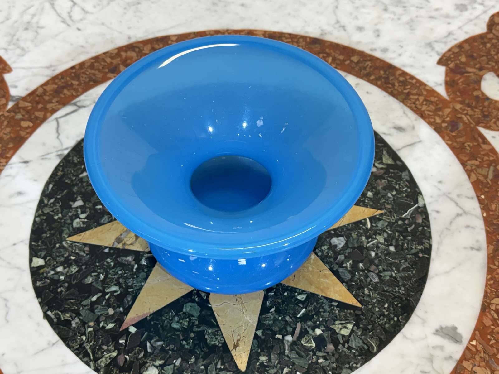 19th-century antique spittoon vase in blue opaline.