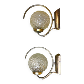 Pair of 1970s brass and glass wall sconces