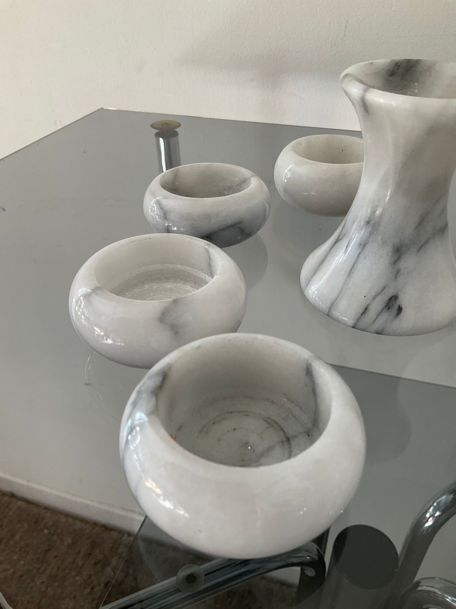 Series of 6 vintage candle holders in white marble 70s