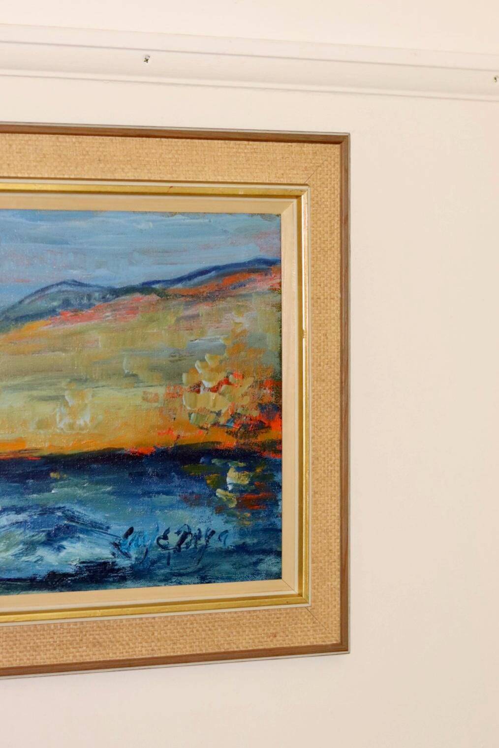 Mid-century oil painting on canvas "Landscape" - Vintage and printed