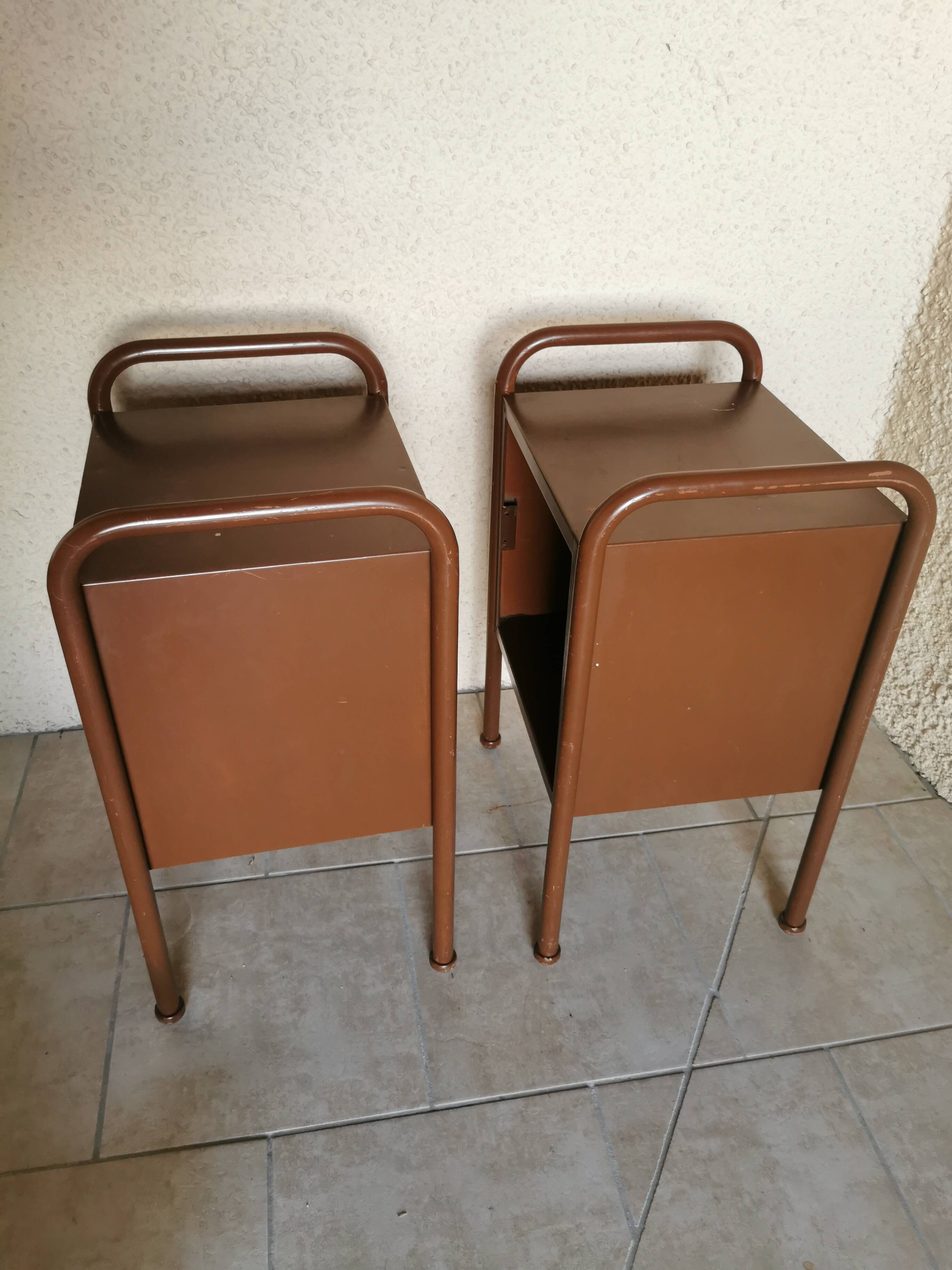 Pair of boarding school bedside tables