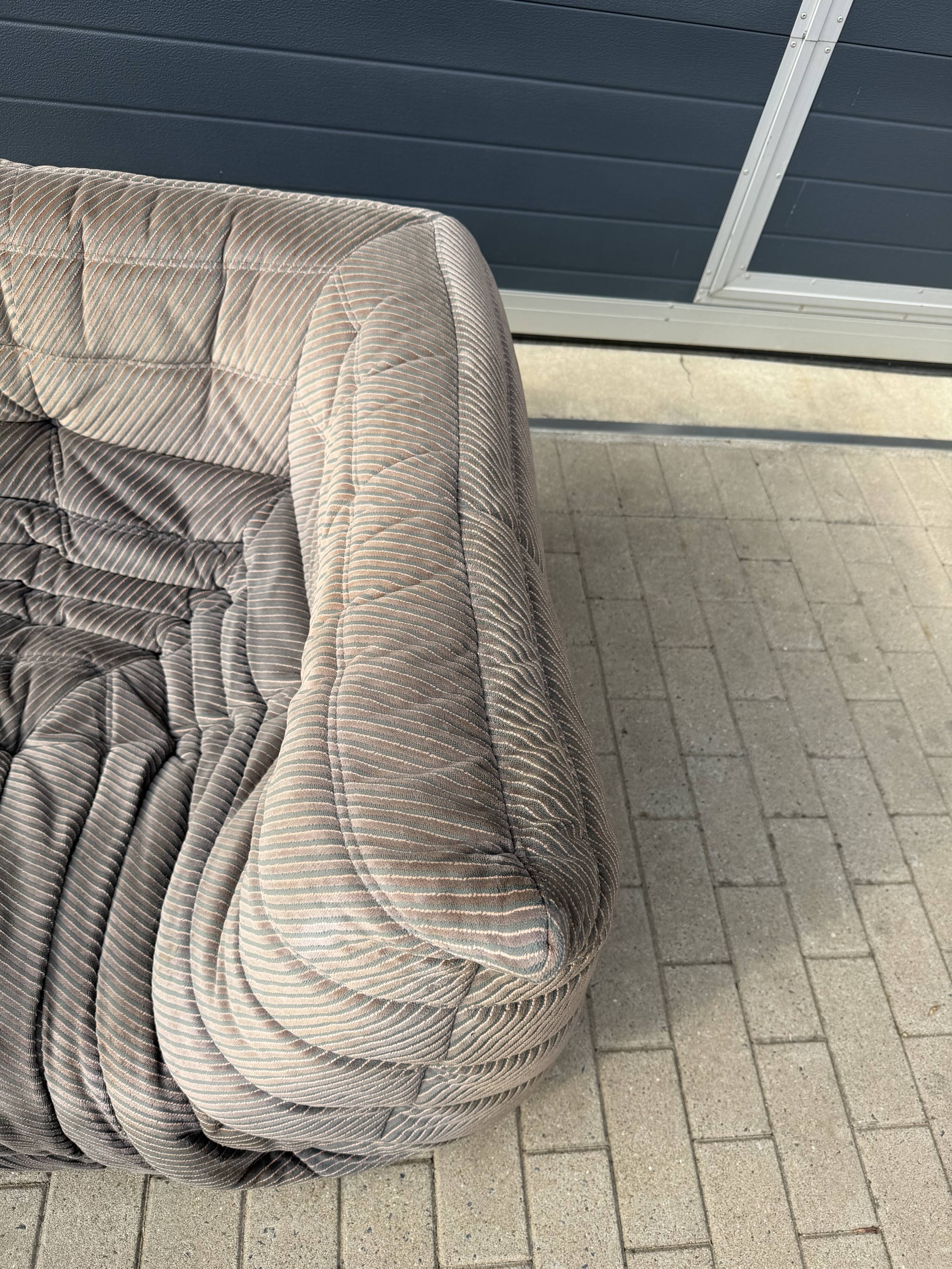 100% authentic Ligne Roset Togo 2-seater & corner diagonal striped fabric