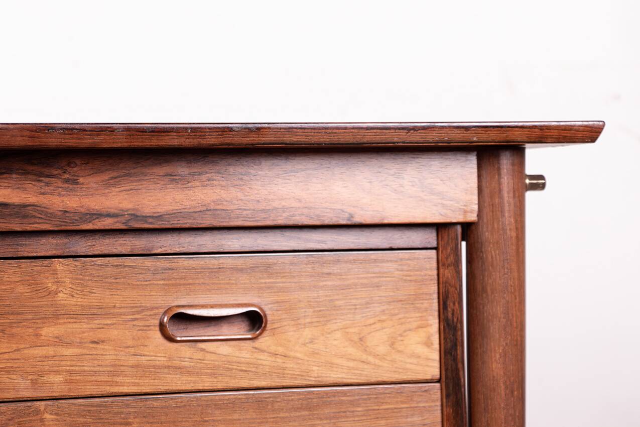 Danish extendable desk, Rosewood and Brass, model OS 51, Arne Vodder.