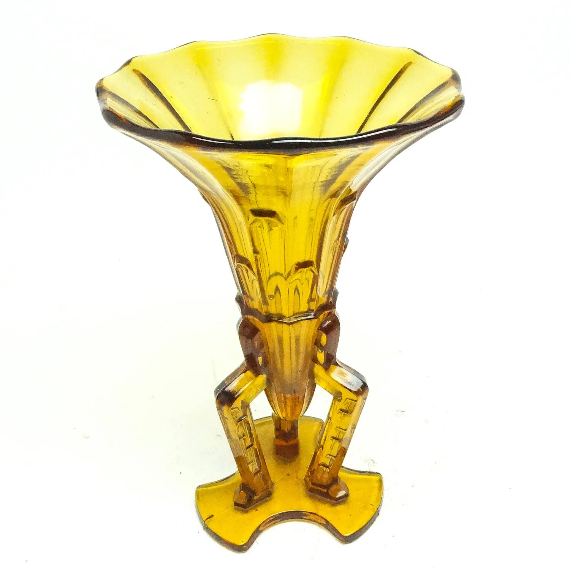 Art Deco vase, yellow glass, Stolzle glassworks, Czechoslovakia, 1930s
