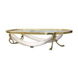 Table basse Italo Valenti en laiton et fausses défenses d'éléphant années 1970 en verre doré