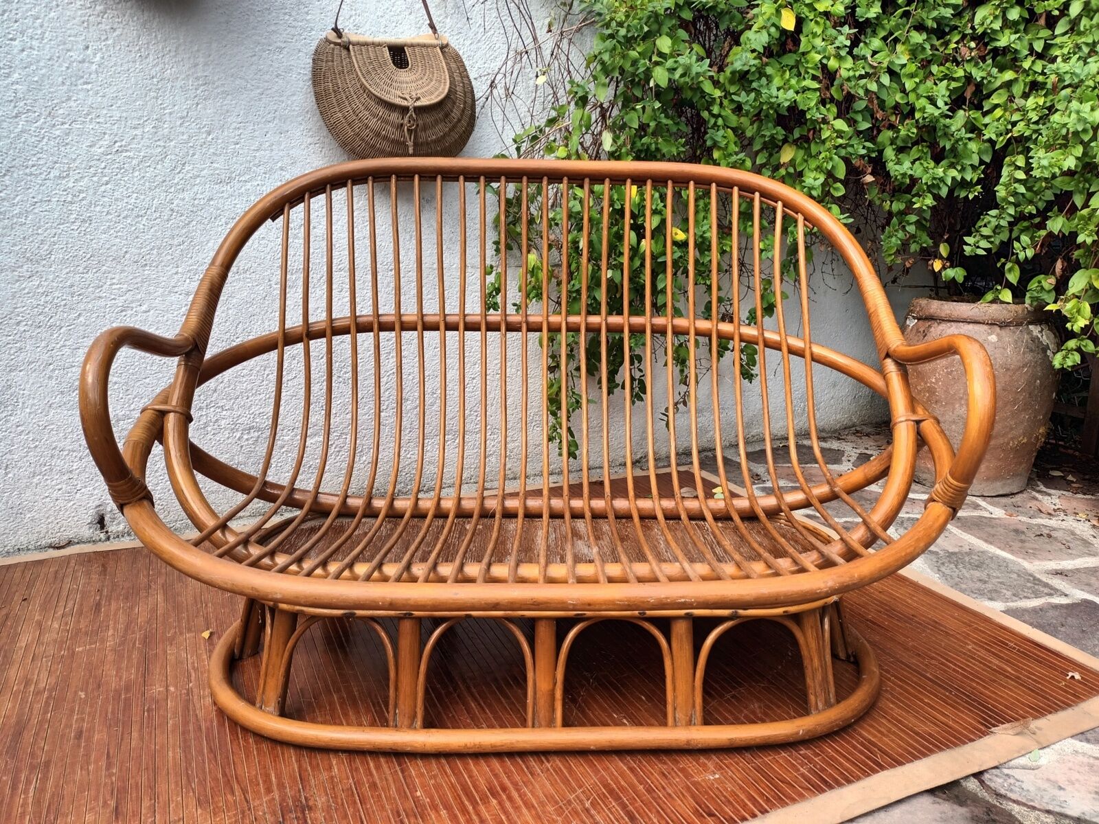 Rattan bench 70s