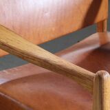 Pair of vintage Per-Olof Scotte "Premier 69" oak armchairs in cognac leather