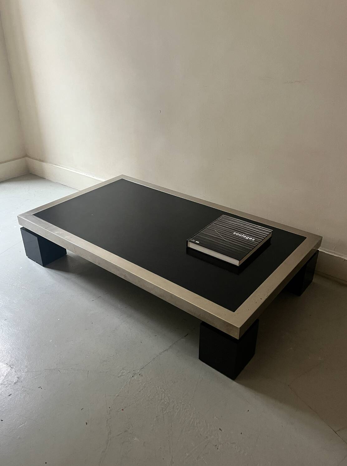 Black & brushed chrome coffee table in the style of Willy Rizzo, design 1970