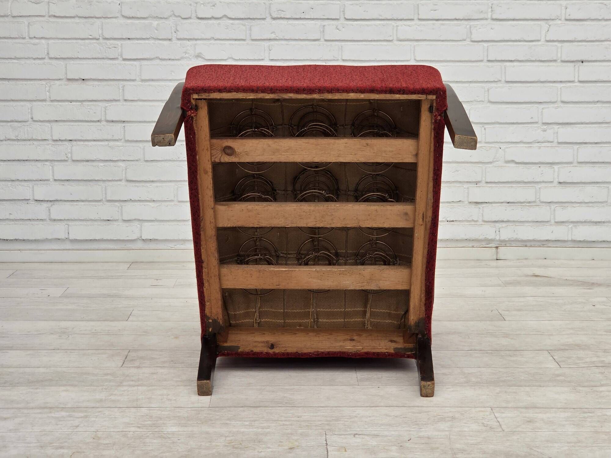 1950s, Danish art deco armchair, original red furniture wool, beech wood.