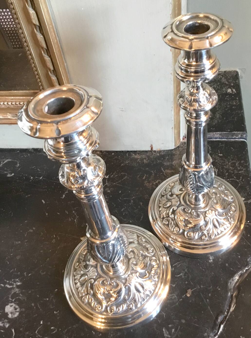 Pair of silver-plated candlesticks