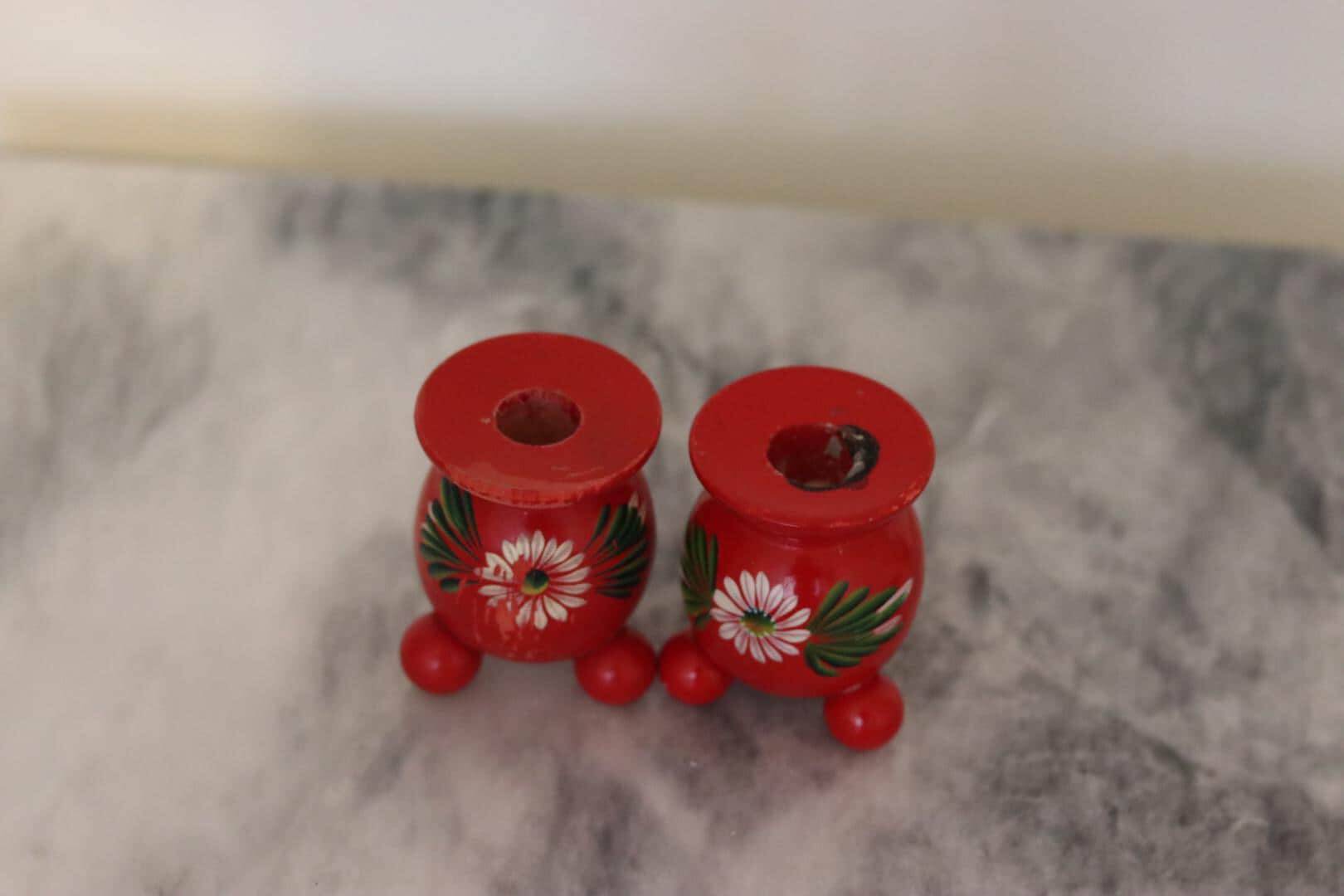 Pair of Swedish Dala Ball Candle holders