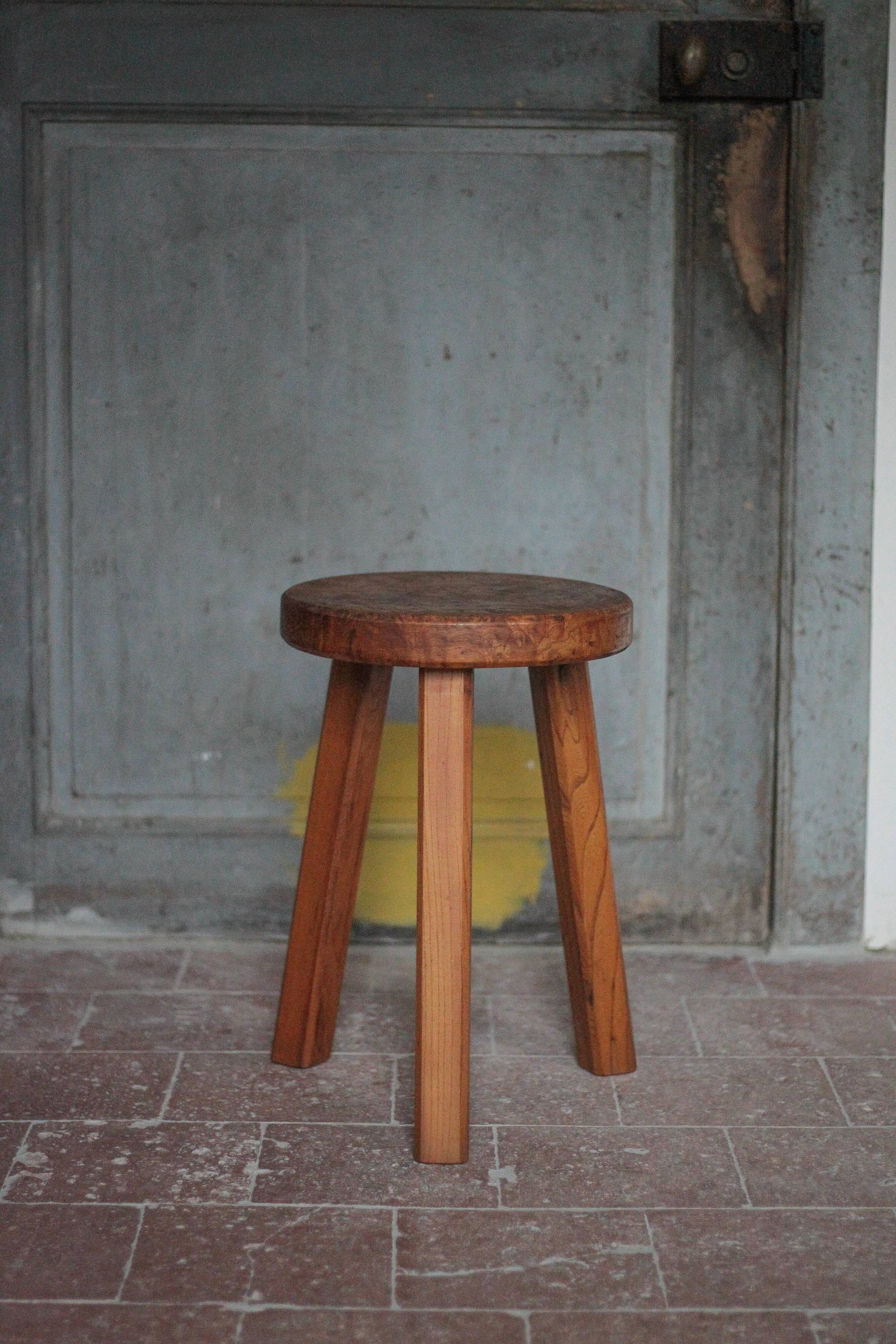 Vintage stool, handcrafted wooden stool, brutalist style, plant stand
