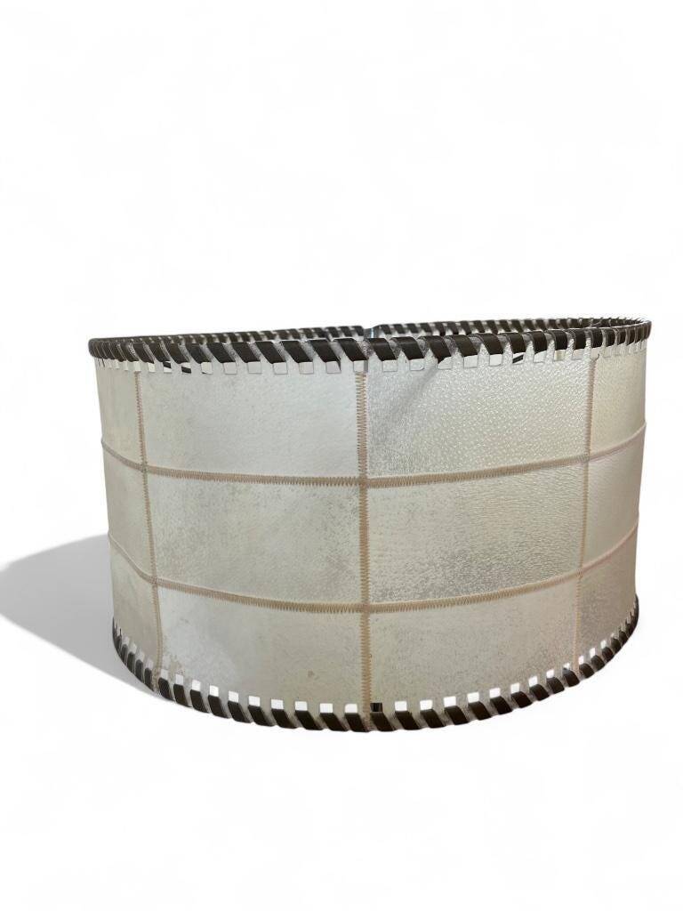 Vintage floor lamp with parchment and leather shade, 1960s