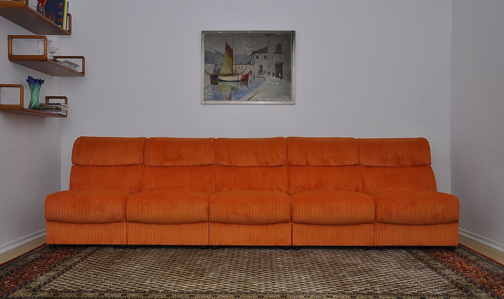 Orange Corduroy Modular Sofa, 1970s, Set of 5