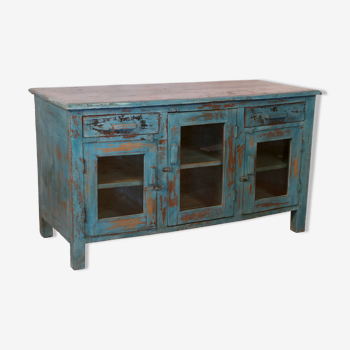 Ancien buffet en teck birman patine bleue d'origine