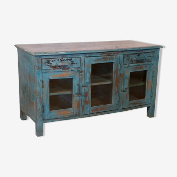 Old original blue patina Burmese teak sideboard