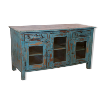 Old original blue patina Burmese teak sideboard