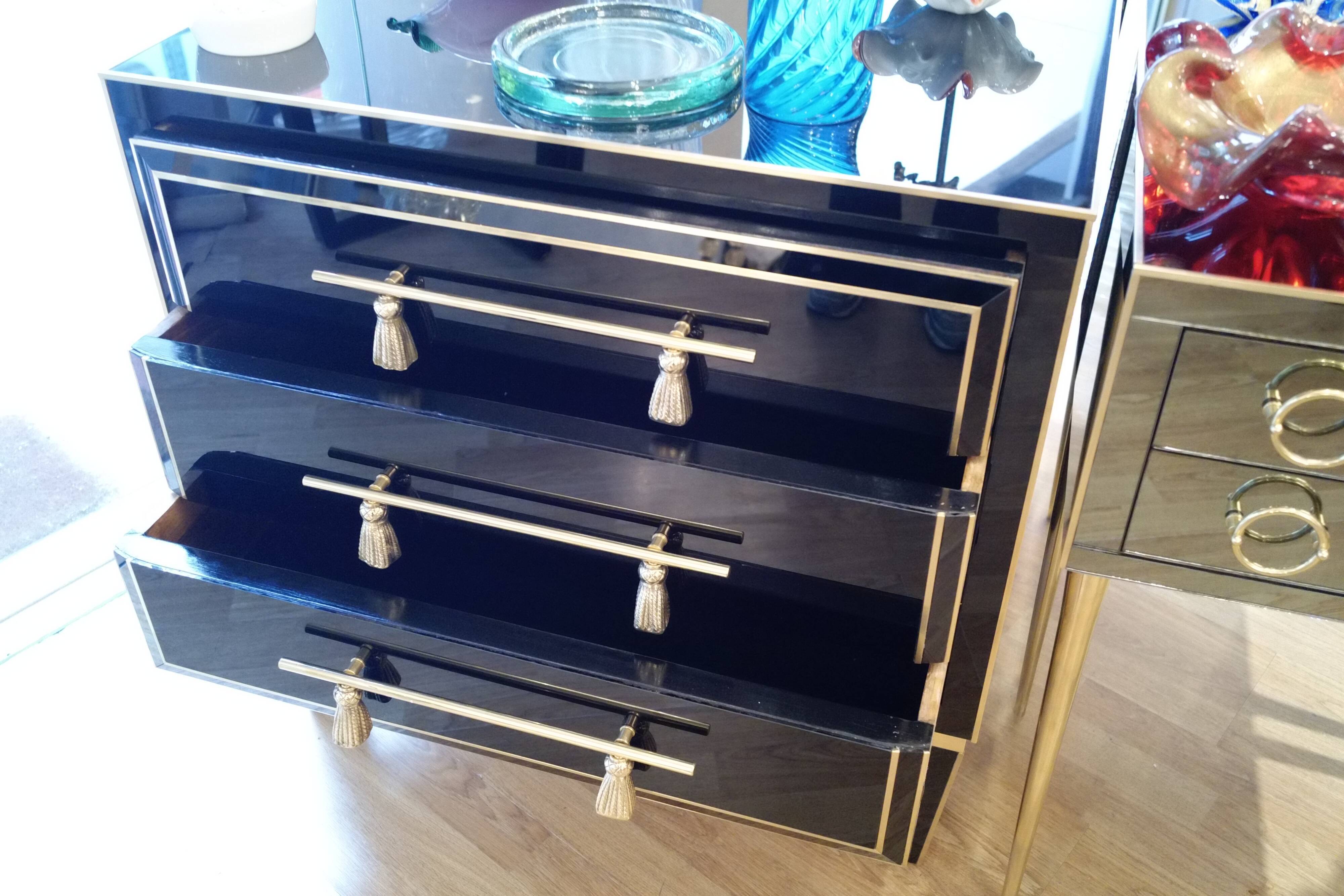 Pair of nightstands in stained glass and brass