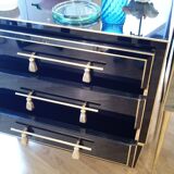 Pair of nightstands in stained glass and brass