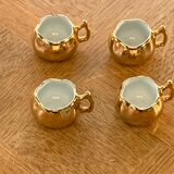 4 small cups dabbling ceramic enamelled gold and vintage white