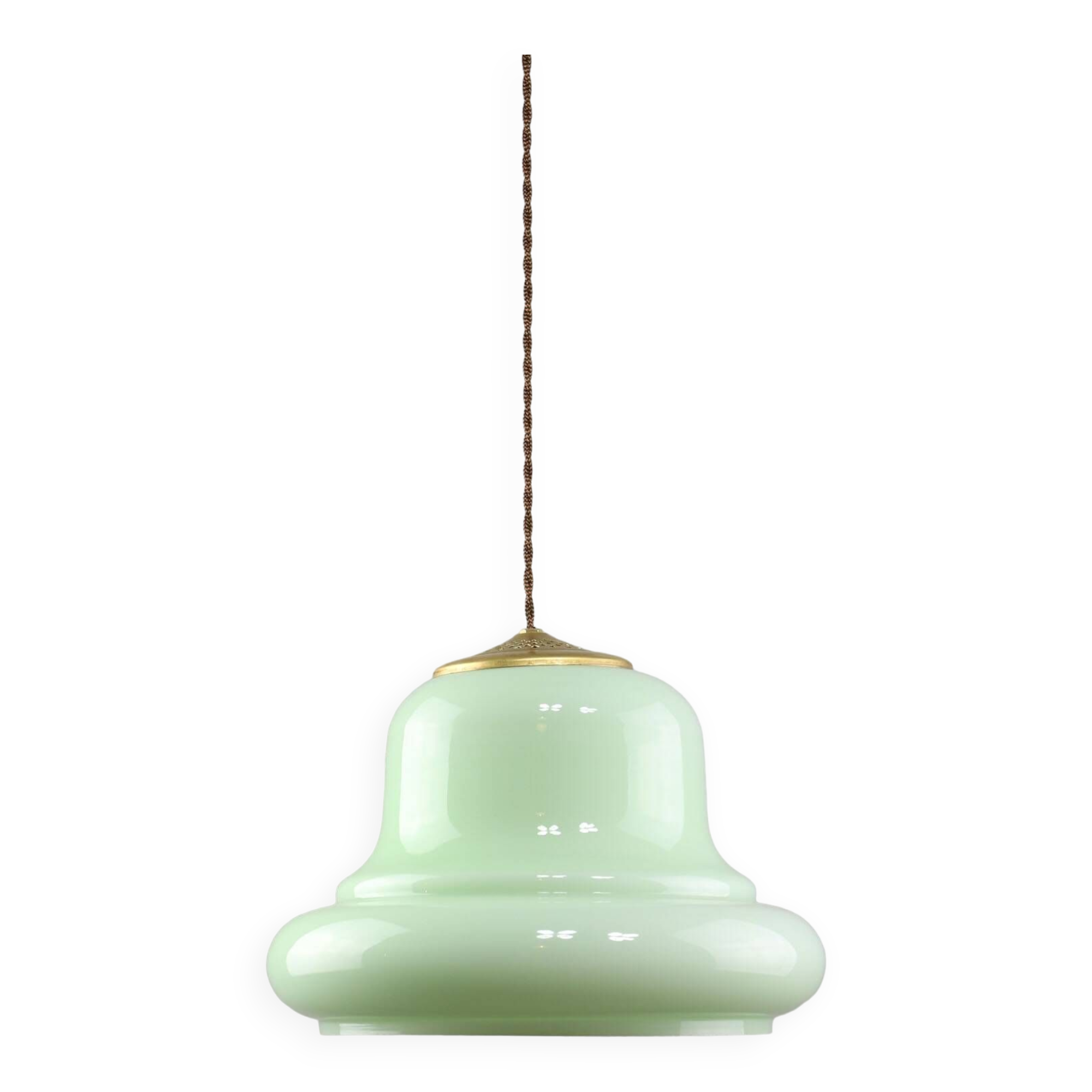 Mid-Century Italian Brass and Green Glass Pendant Lamp, 1960s