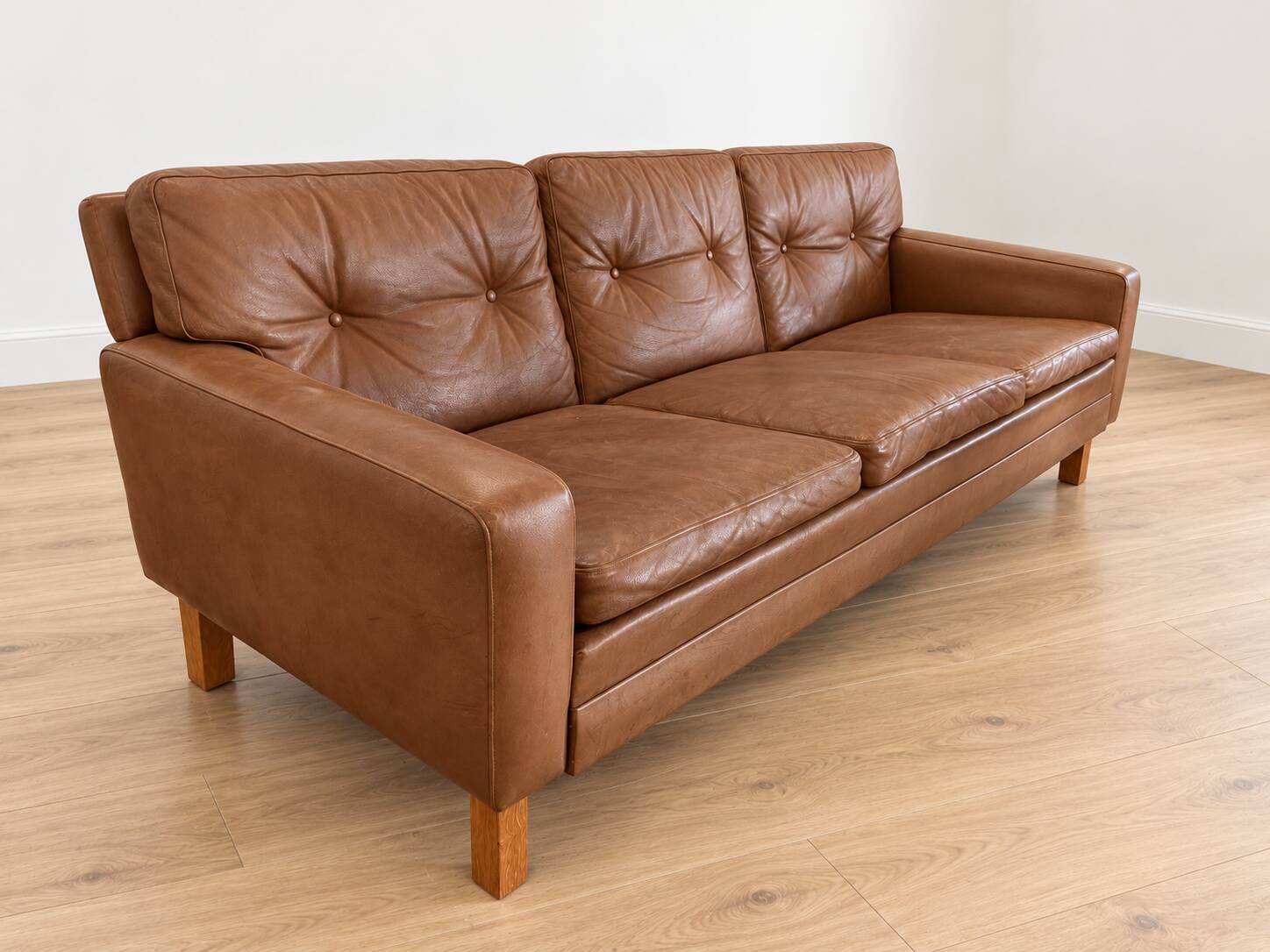 Vintage Scandinavian Peem Oy mid-century 3 person sofa in cognac leather 1960s