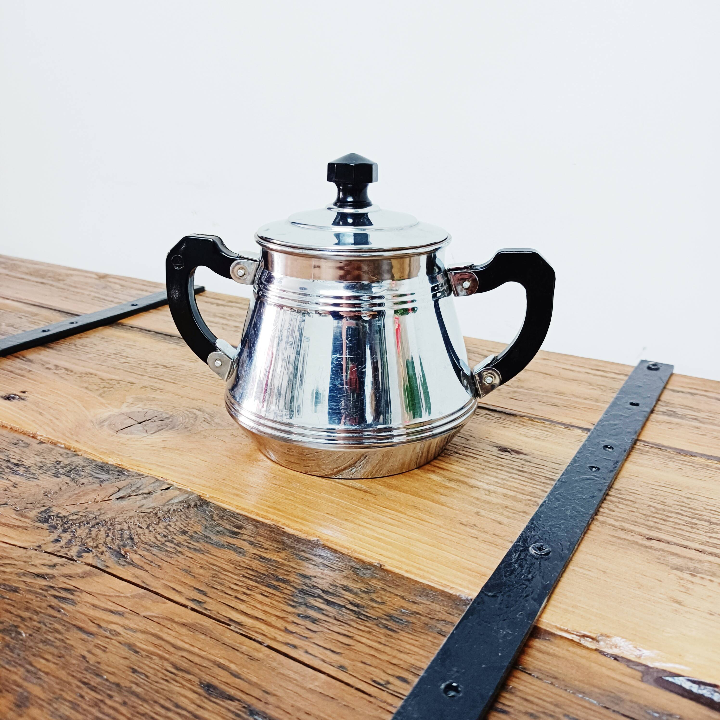 Old chrome-plated copper sugar bowl