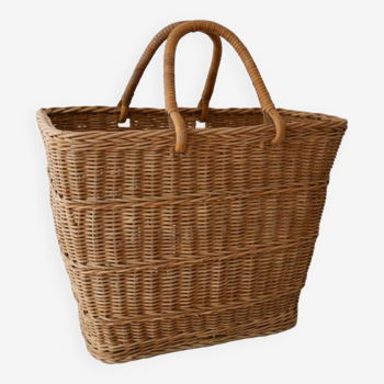High basket with rattan handles