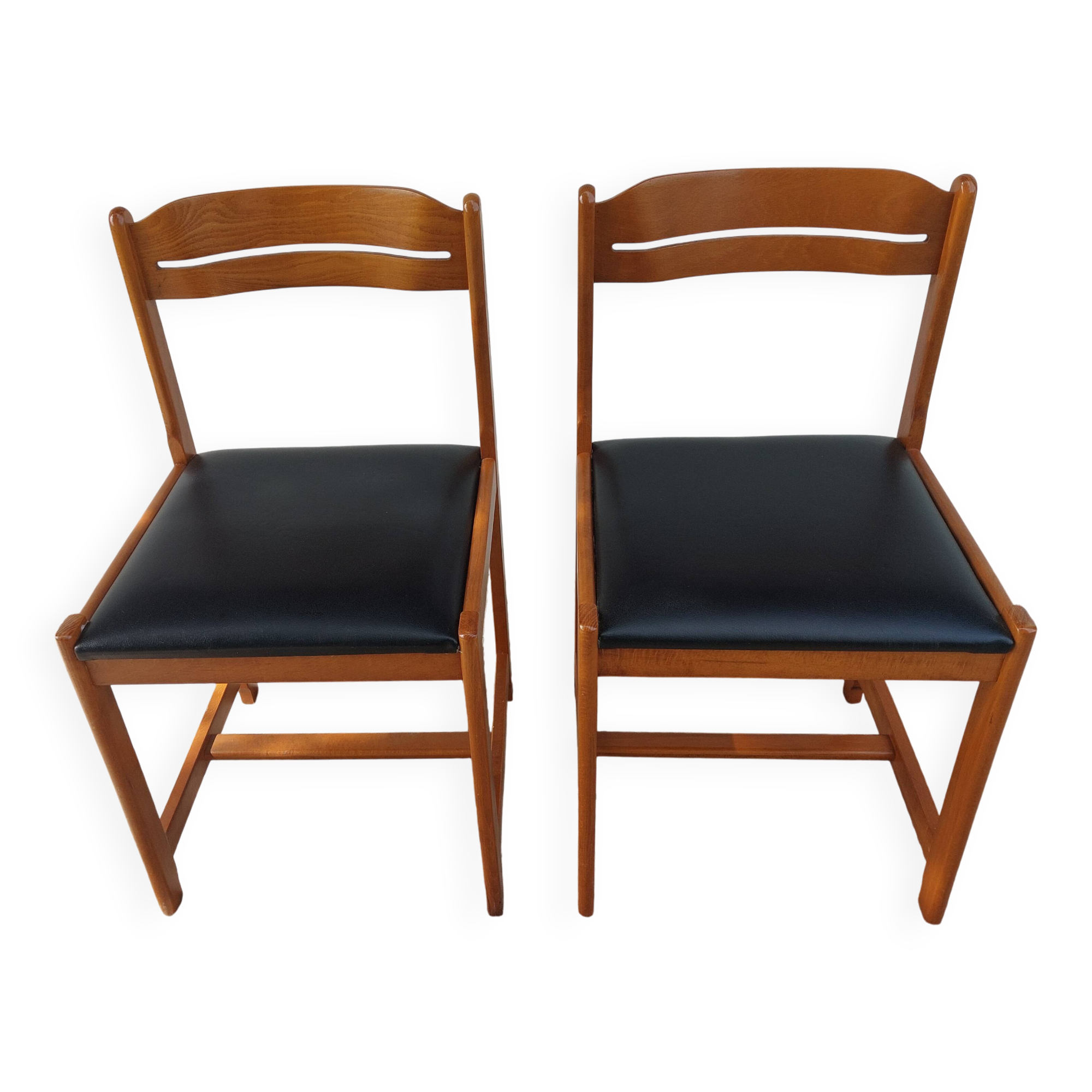 paire de chaises style scandinave, simili cuir noir