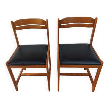 paire de chaises style scandinave, simili cuir noir
