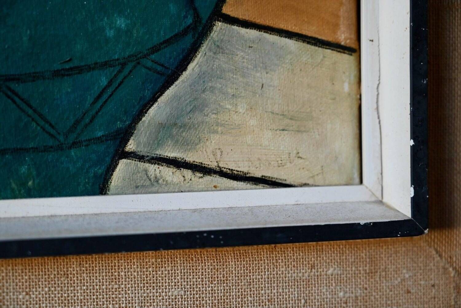 Oil painting on canvas Cubist Still Life 1950s Huberger