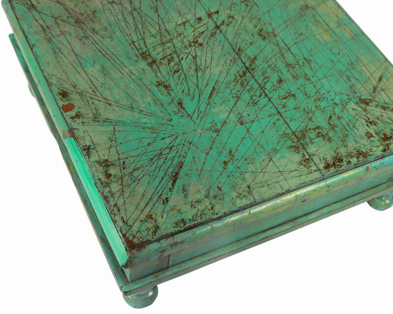 Table Low Carre Bajot Green Patina and Piece of Old Teck Origin