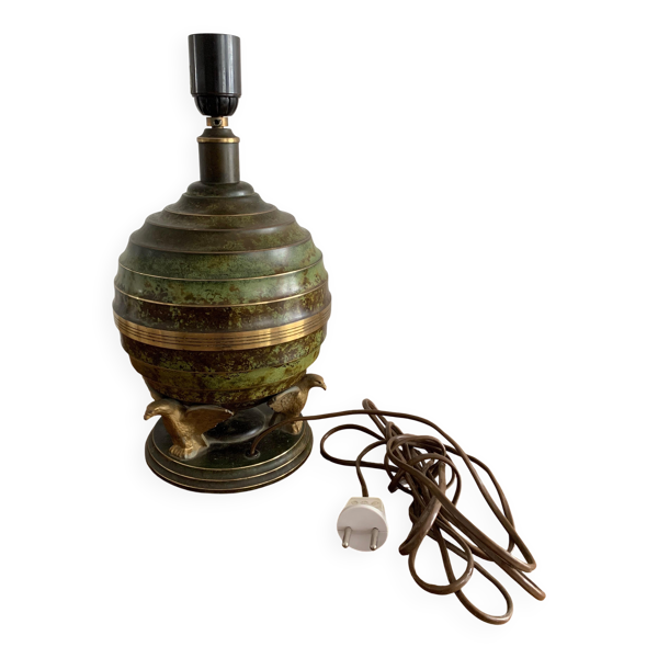 Lampe de table Art déco en bronze patiné aigles tenant un globe France 1940