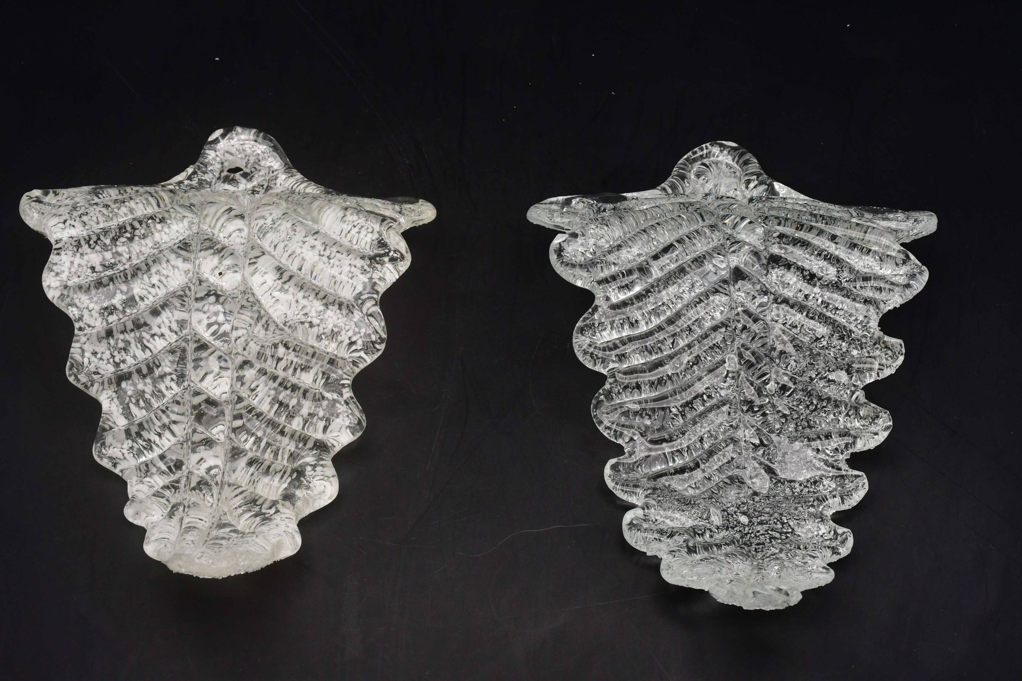 Set of 2 Murano glass table lamps transparent leaves