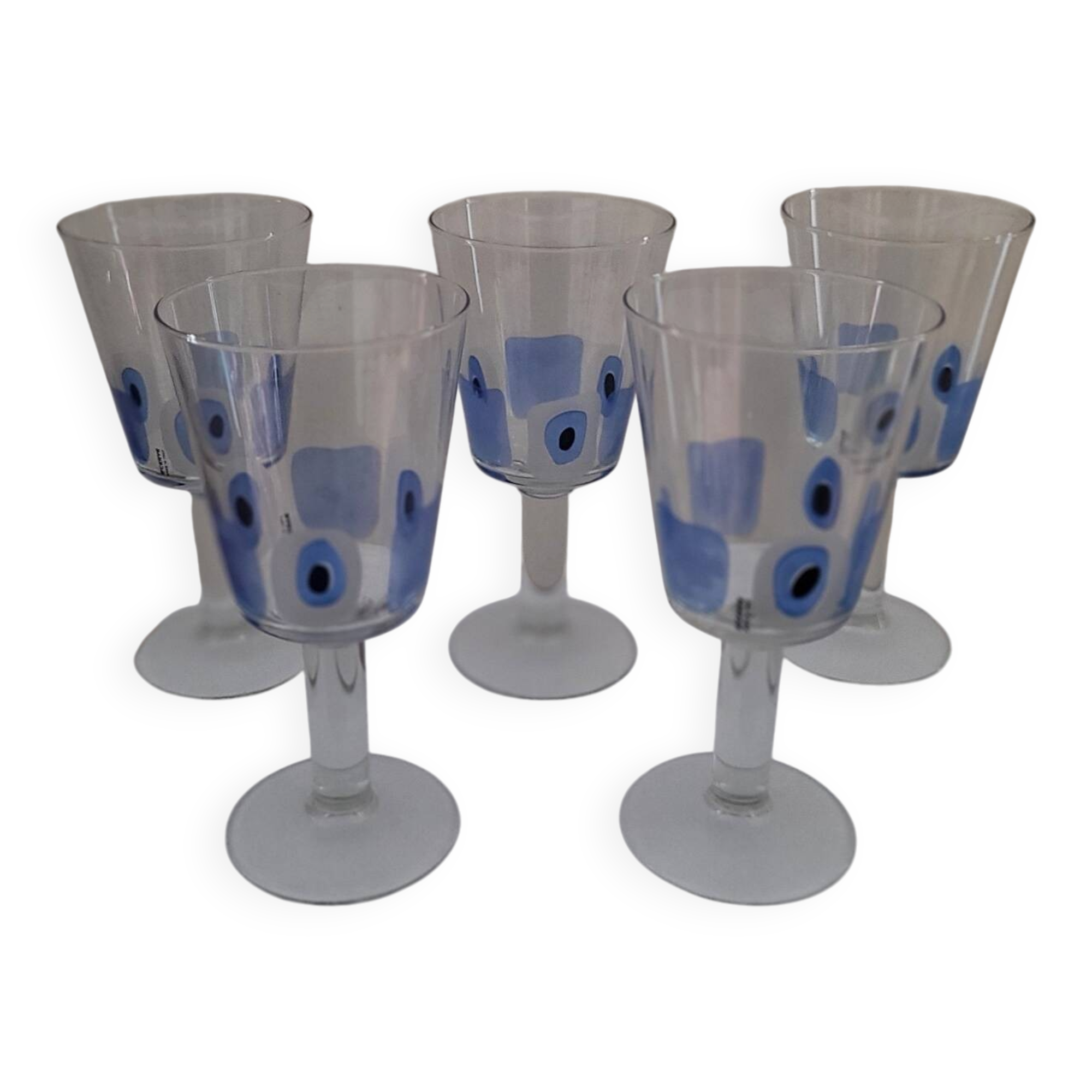 Set of 5 Italian stemmed glasses, Cerve design - lucky eye motif