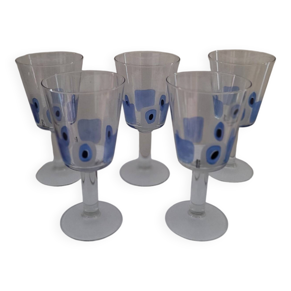 Service de 5 verres à pied italiens Cerve - Motif œil porte-bonheur