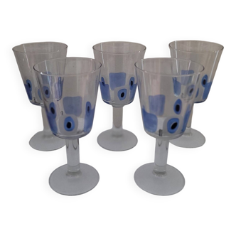 Set of 5 Italian stemmed glasses, Cerve design - lucky eye motif