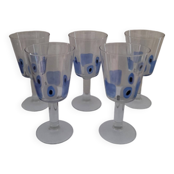 Service de 5 verres à pied italiens Cerve - Motif œil porte-bonheur