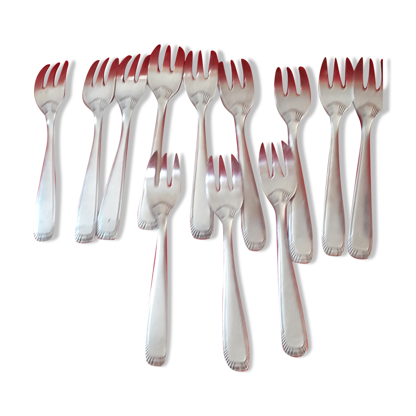 12 Cake forks in silver metal. Ercuis.