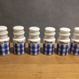 Set of 6 opaline spice pots from the 1960s