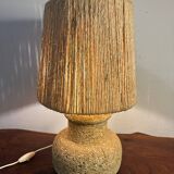 Recomposed stone lamp with rope shade