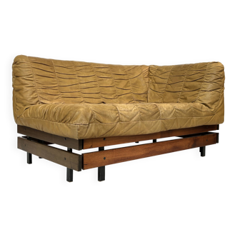 Mid-Century living room sofa in cognac , small model design