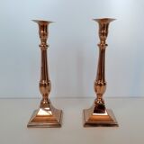 Pair of square foot copper candle holders