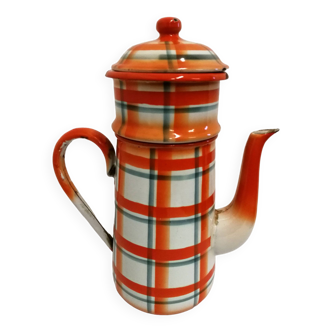 Ancienne Cafetière Émaillée Orange Vintage